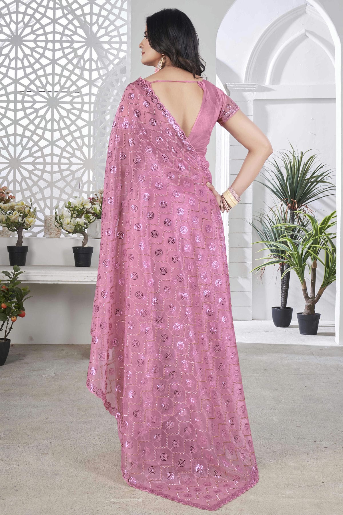 Pink Colour Tissue Net Designer Saree VSSD1112569