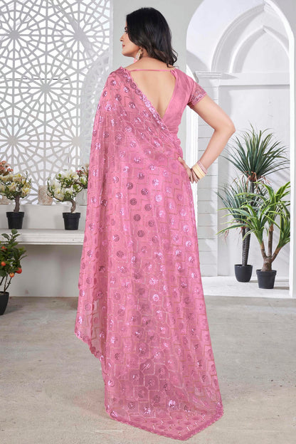 Pink Colour Tissue Net Designer Saree VSSD1112569