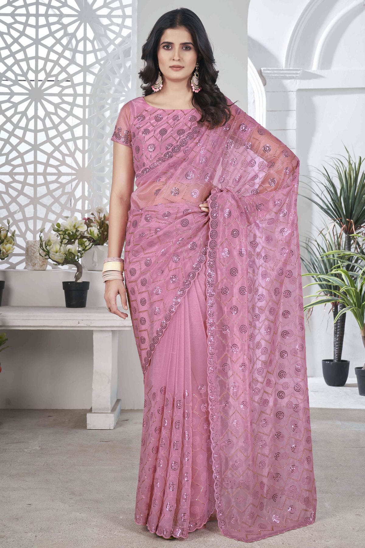 Pink-Colour-Tissue-Net-Designer-Saree-VSSD1112569