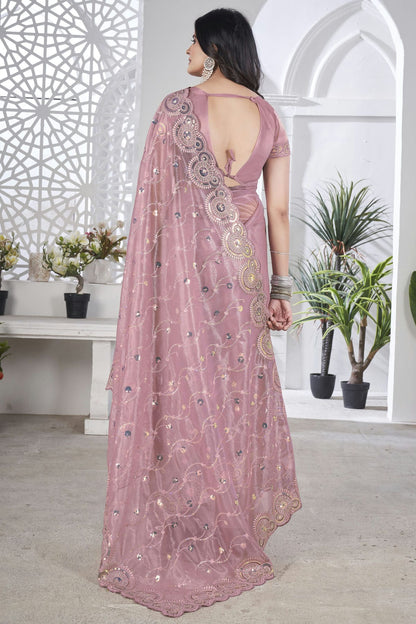 Pink Colour Tissue Net Designer Saree VSSD1112587