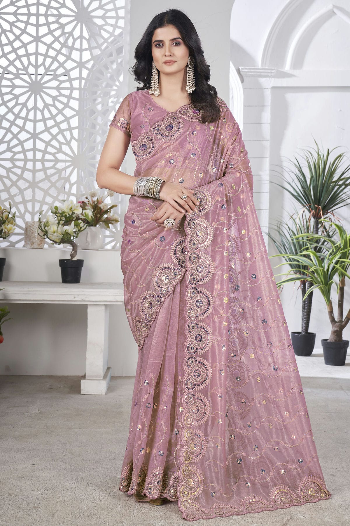 Pink-Colour-Tissue-Net-Designer-Saree-VSSD1112587