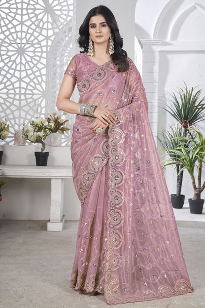 Pink-Colour-Tissue-Net-Designer-Saree-VSSD1112587