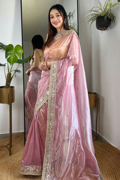 Pink Colour Tissue Silk Designer Saree