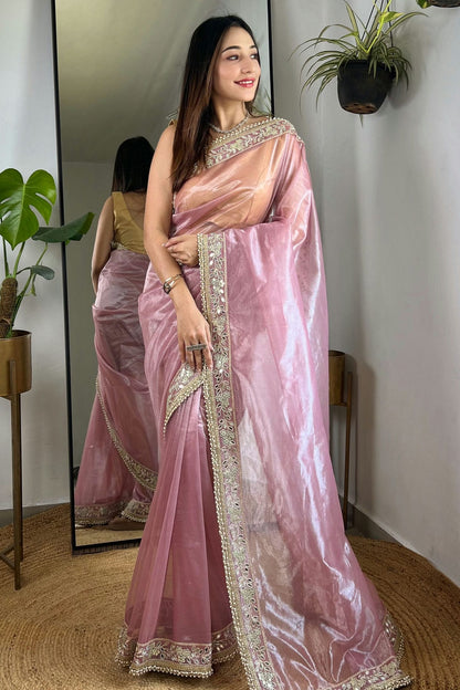 Pink Colour Tissue Silk Designer Saree