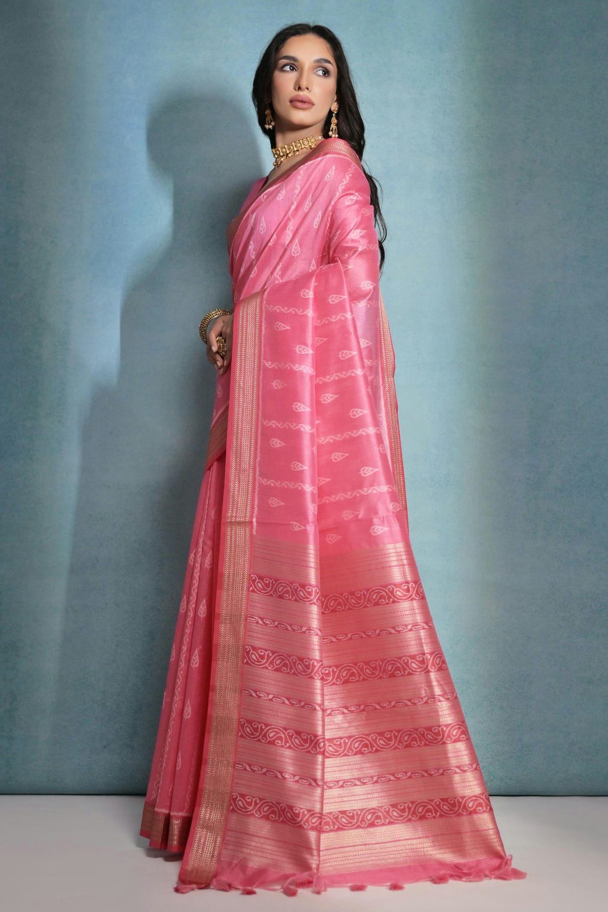 Pink Colour Tussar Silk Saree