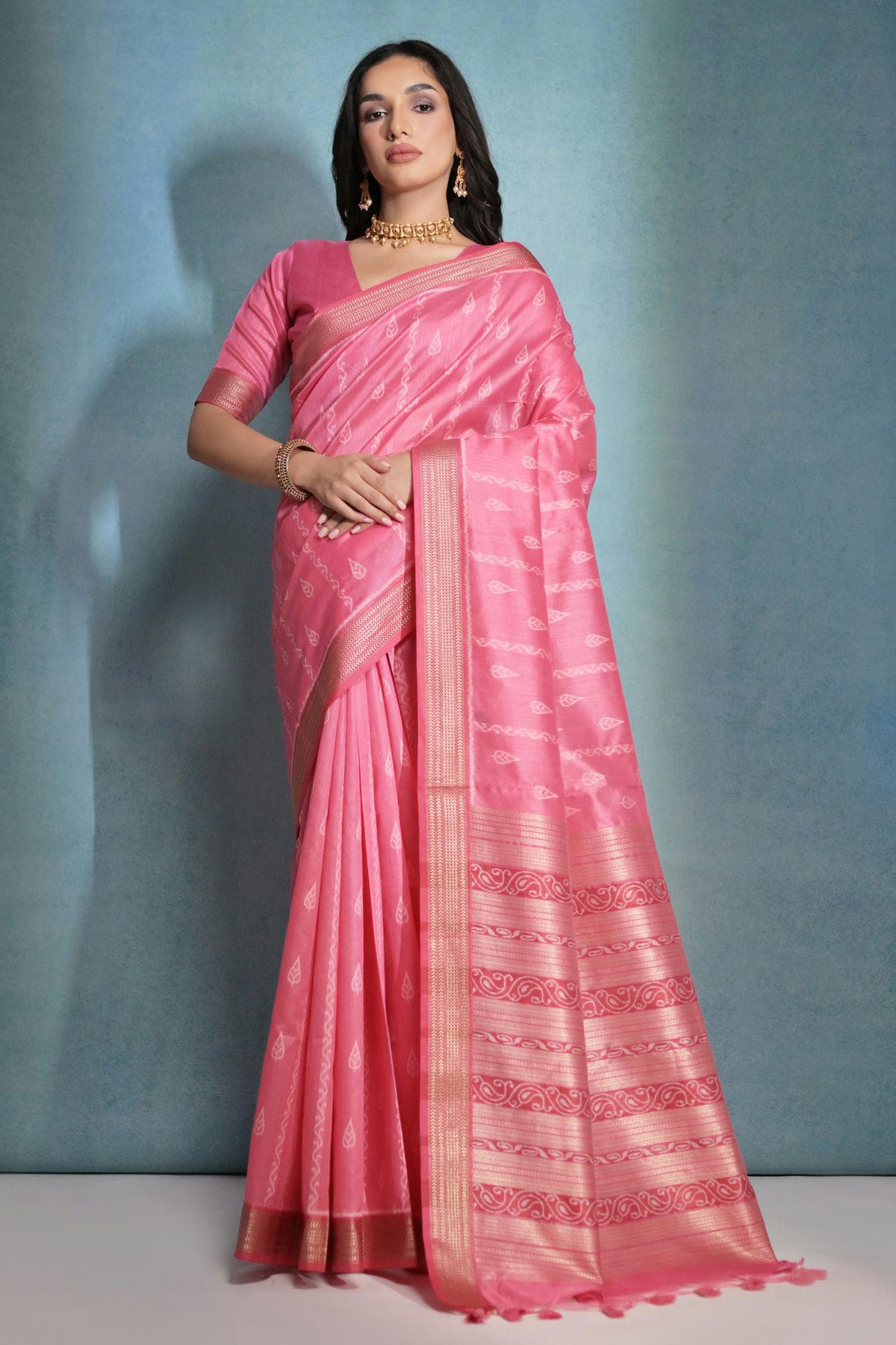 Pink Colour Tussar Silk Saree