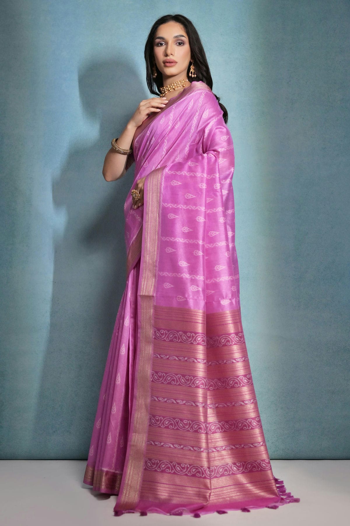 Pink Colour Tussar Silk Saree