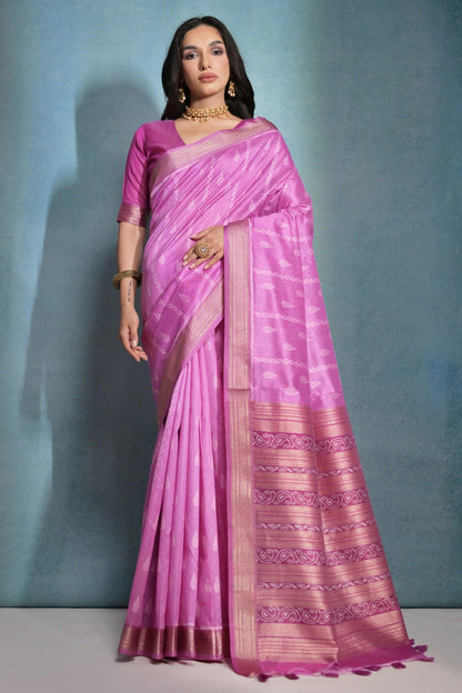 Pink Colour Tussar Silk Saree