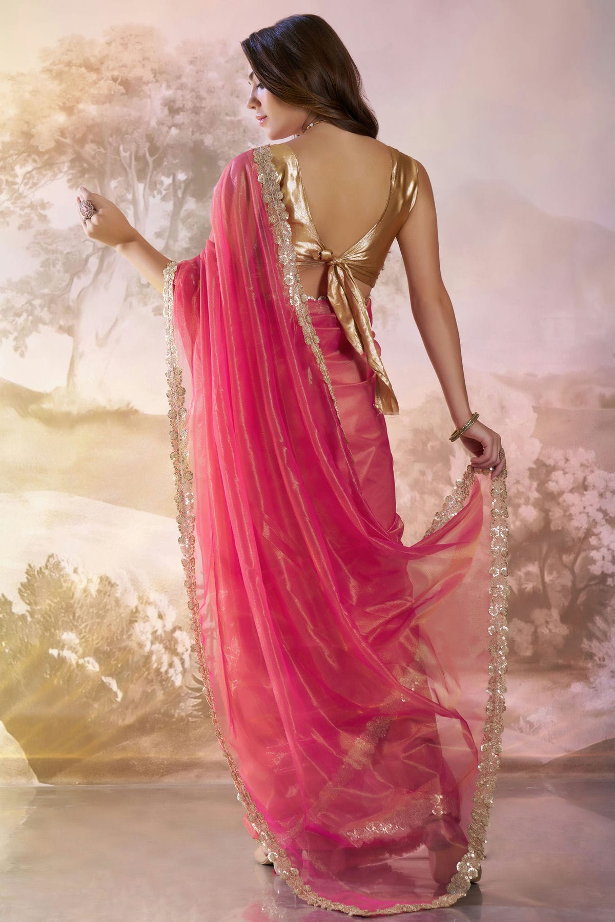 Pink Colour Twill Net Saree VSSD1112734