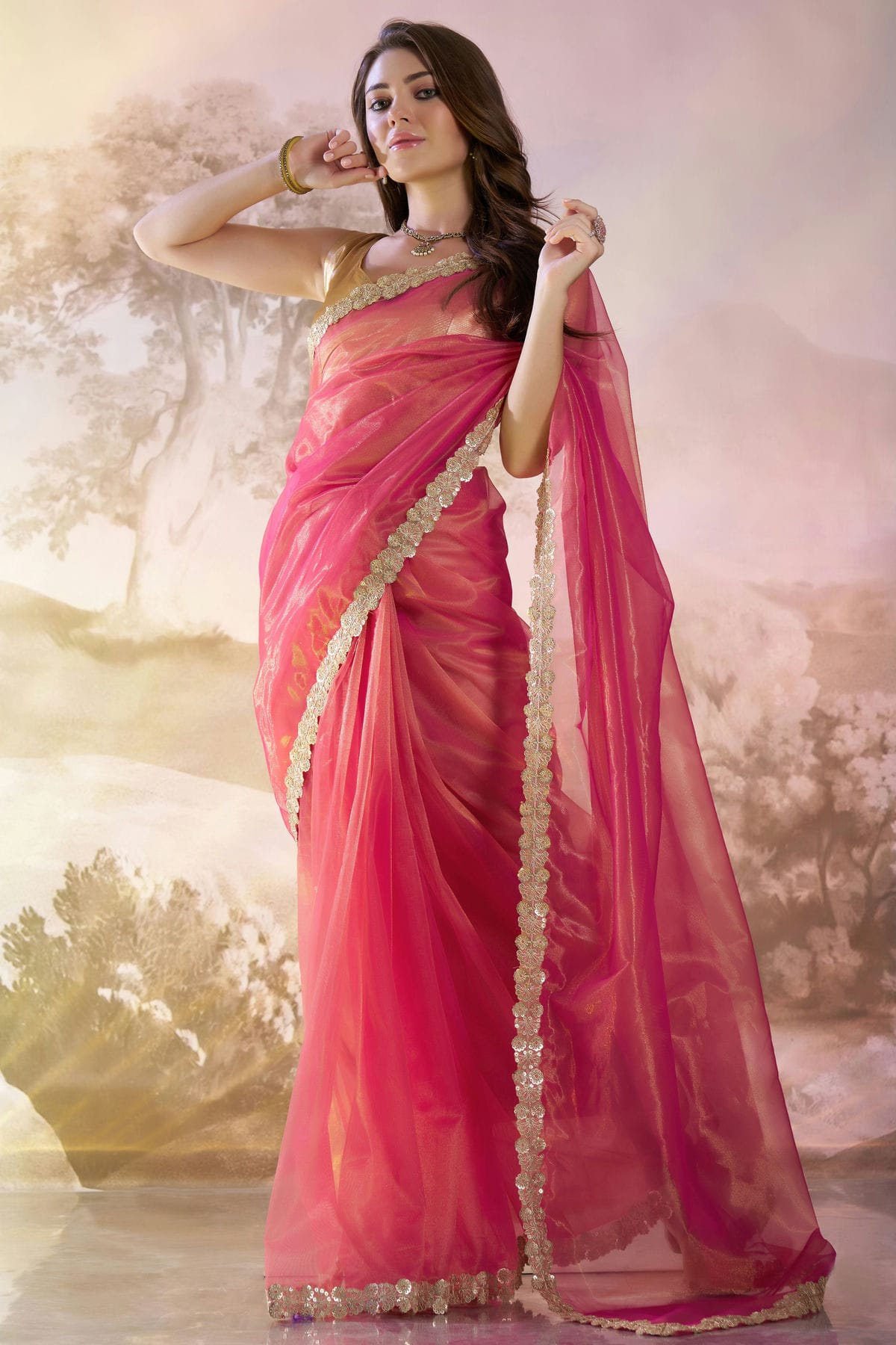 Pink-Colour-Twill-Net-Saree-VSSD1112734