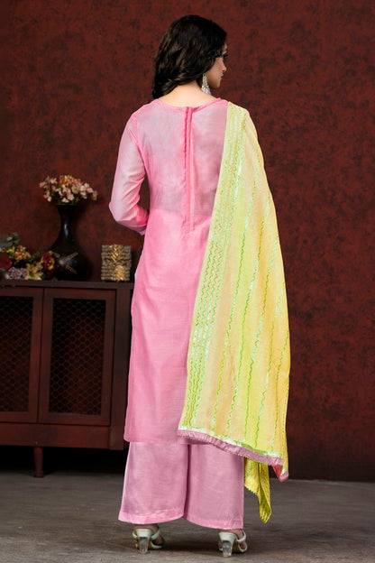 Pink Colour Unstitched Banarasi Jacquard Fabric Straight Suit