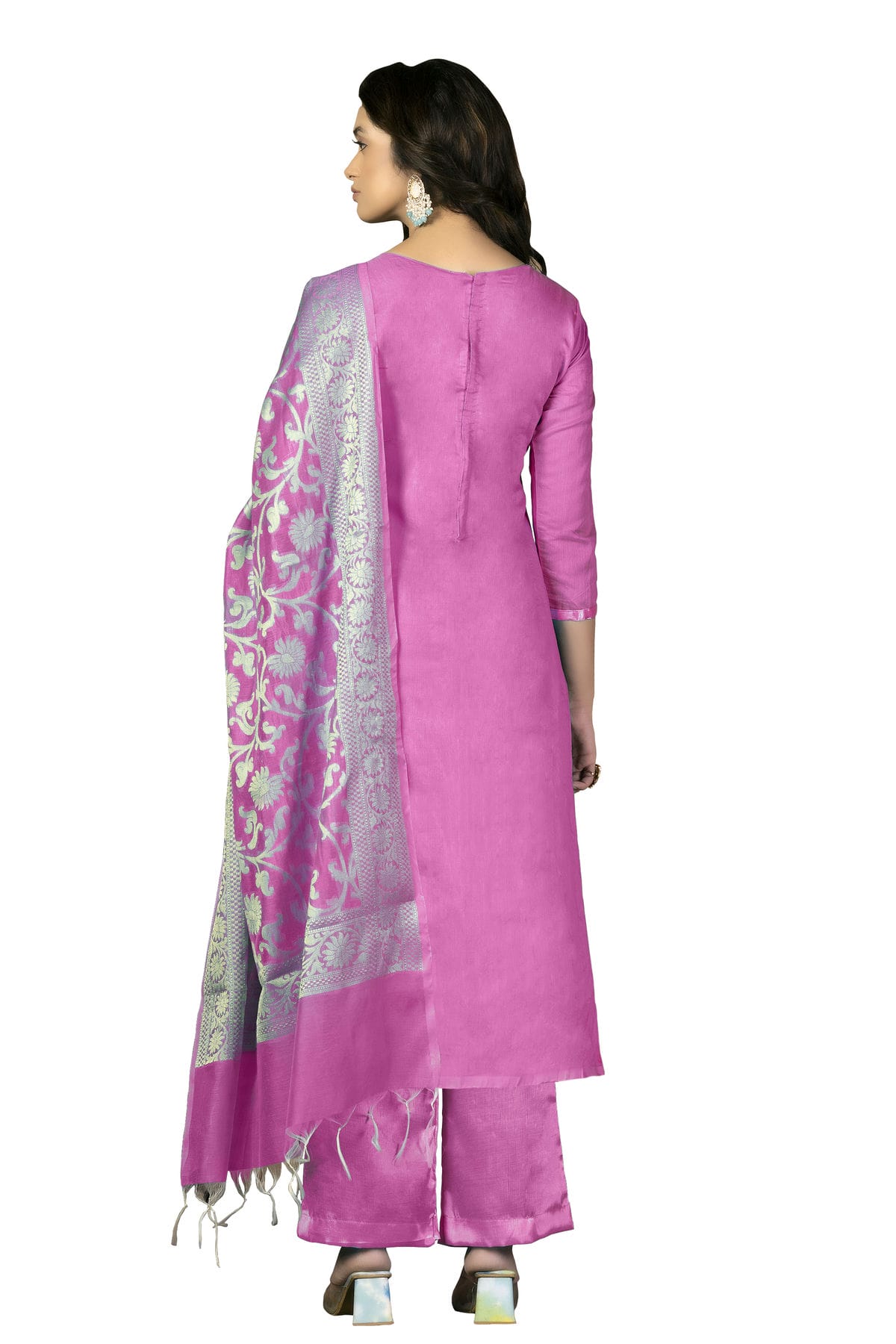 Pink Colour Unstitched Banarasi Jacquard Fabric Straight Suit