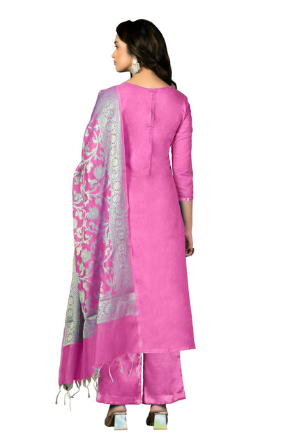 Pink Colour Unstitched Banarasi Jacquard Fabric Straight Suit