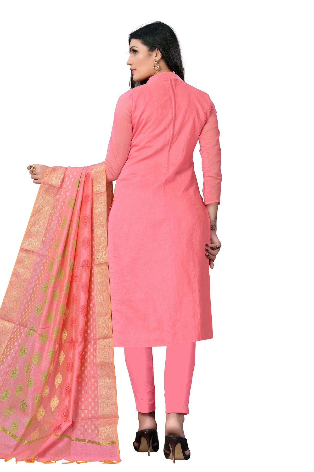 Pink Colour Unstitched Banarasi Jacquard Fabric Straight Suit