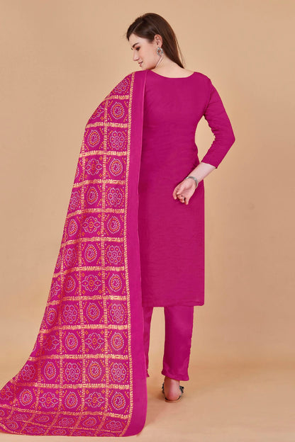 Pink Colour Unstitched Banarasi Jacquard Fabric Straight Suit