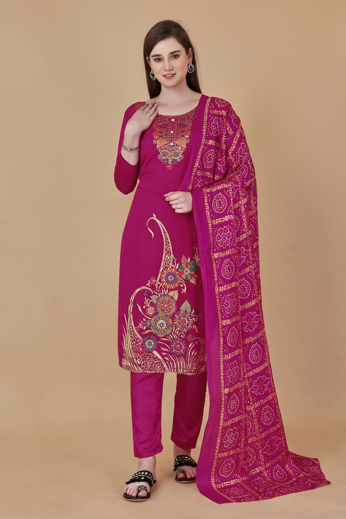 Pink Colour Unstitched Banarasi Jacquard Fabric Straight Suit