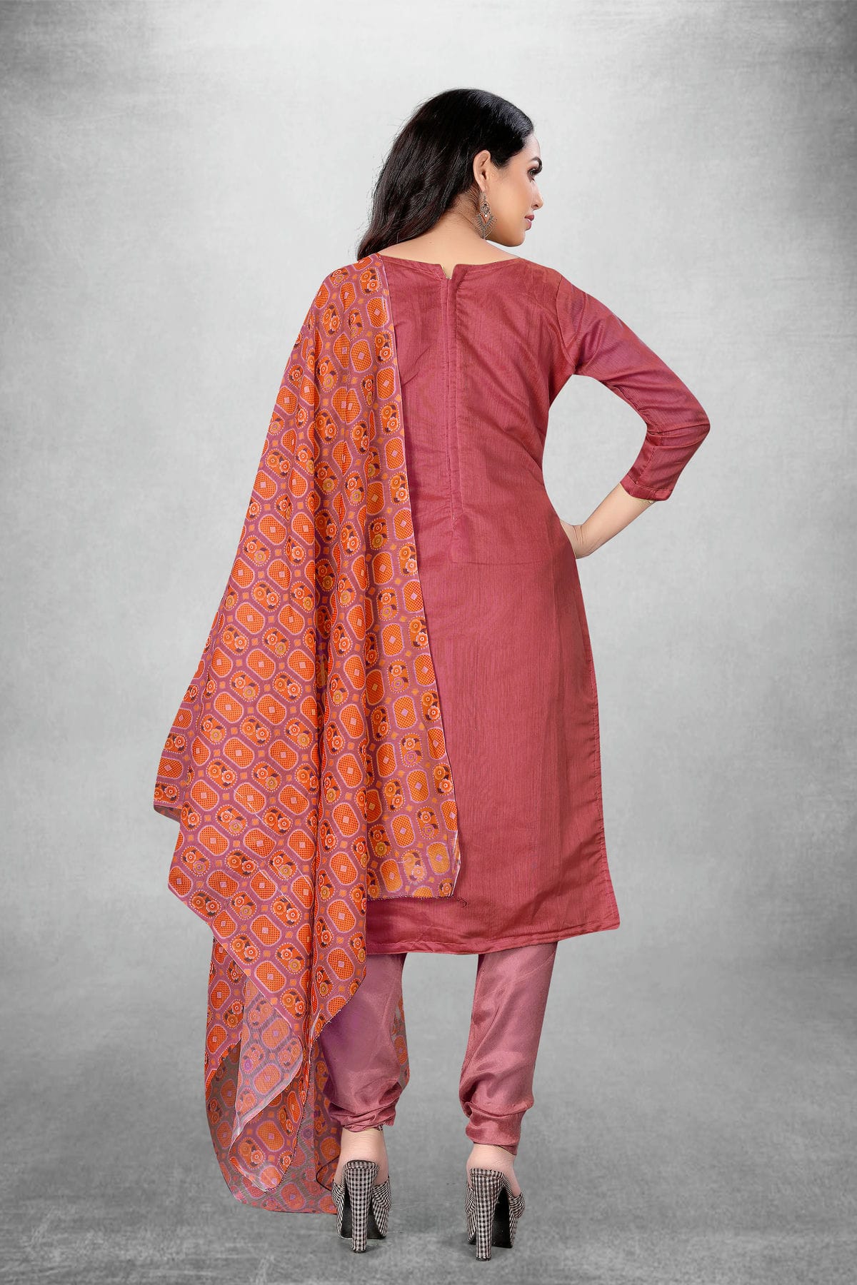 Pink Colour Unstitched Chanderi Churidar Suit