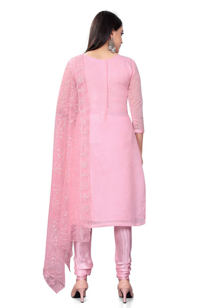 Pink Colour Unstitched Chanderi Cotton Churidar Suit