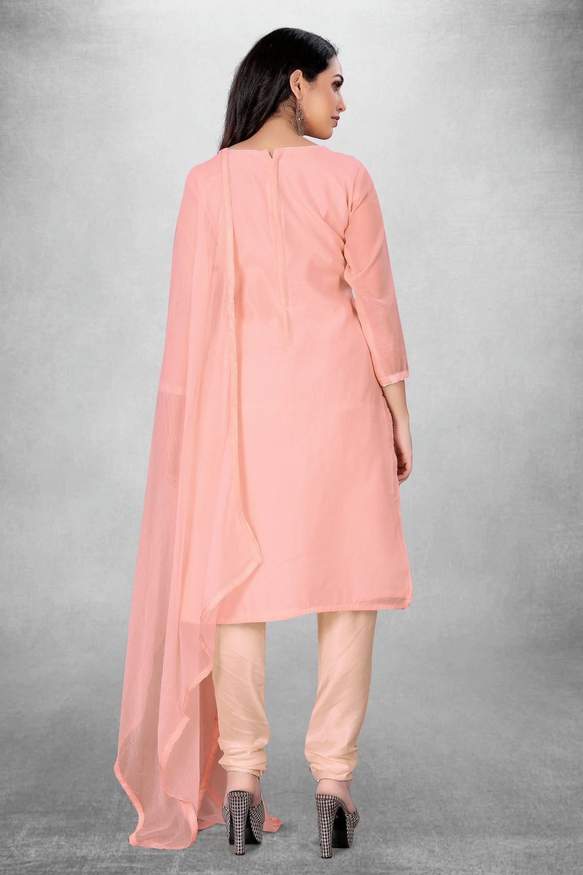 Pink Colour Unstitched Chanderi Cotton Churidar Suit