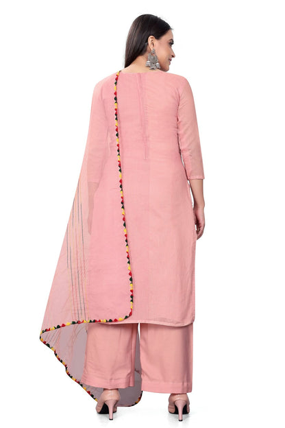 Pink Colour Unstitched Chanderi Cotton Plazzo Pant Suit