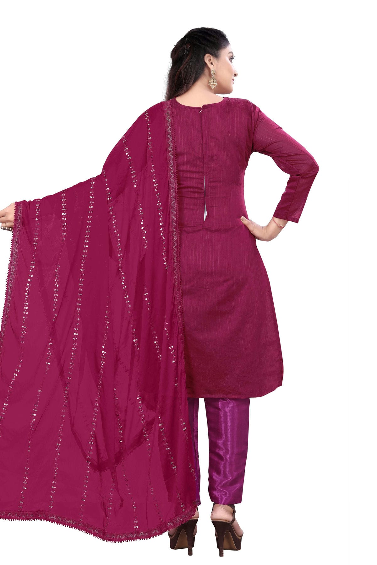 Pink Colour Unstitched Chanderi Cotton Straight Suit