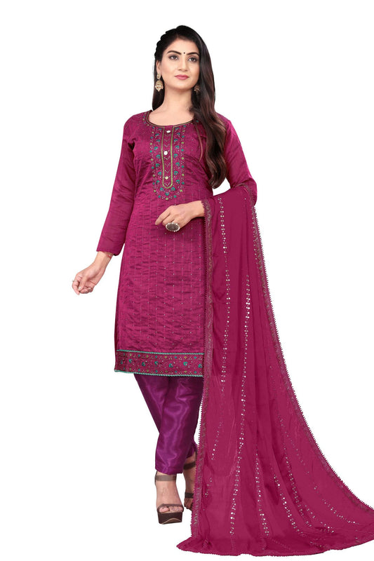 Pink Colour Unstitched Chanderi Cotton Straight Suit