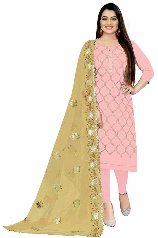 Pink Colour Unstitched Chanderi Straight Suit