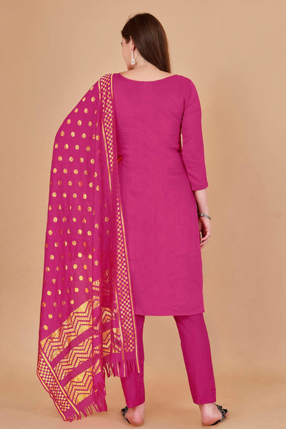 Pink Colour Unstitched Cotton Jacquard Straight Suit