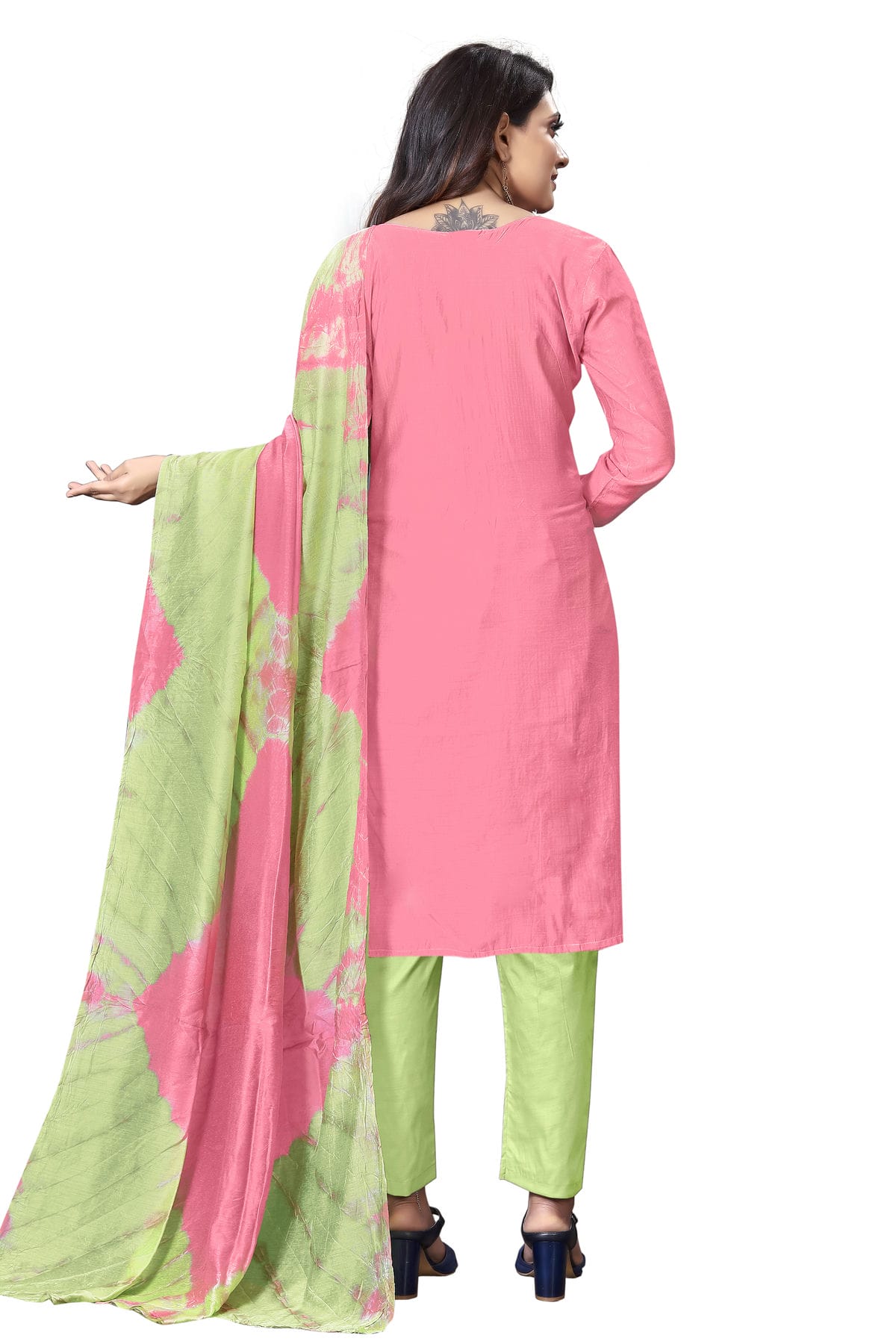 Pink Colour Unstitched Cotton Straight Suit