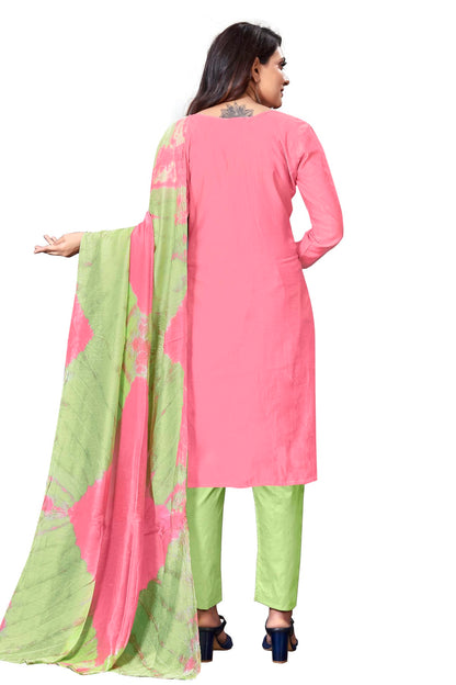 Pink Colour Unstitched Cotton Straight Suit