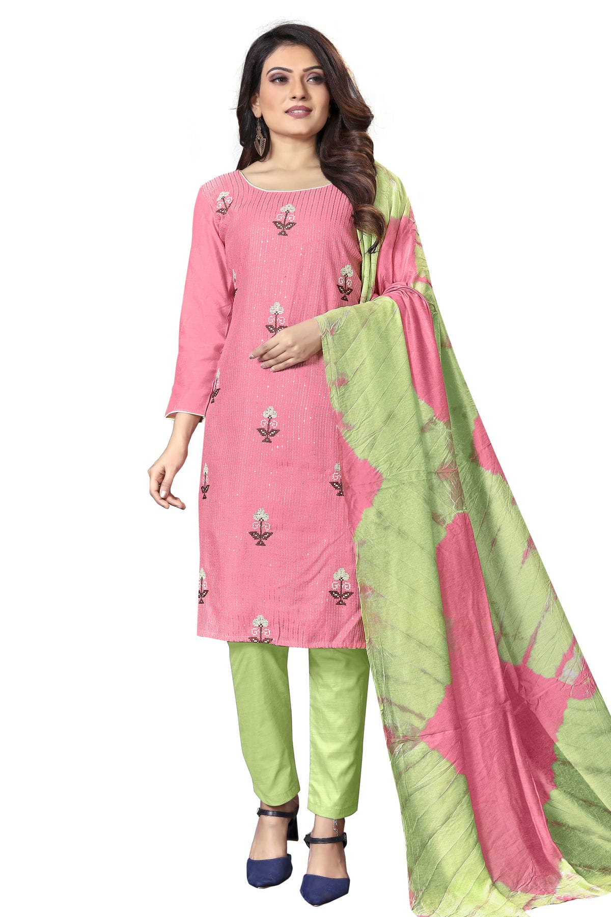 Pink Colour Unstitched Cotton Straight Suit