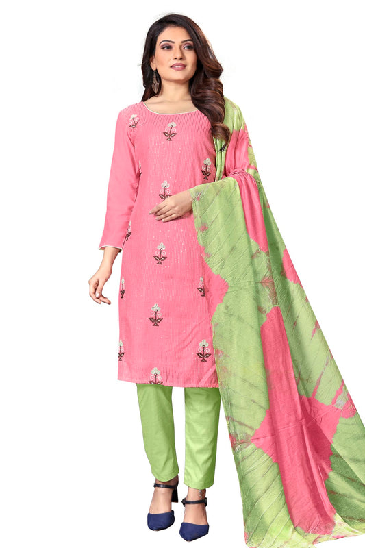 Pink Colour Unstitched Cotton Straight Suit