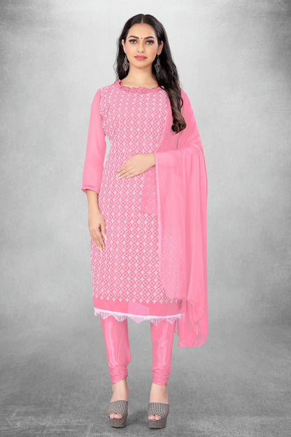 Pink Colour Unstitched Georgette Churidar Suit