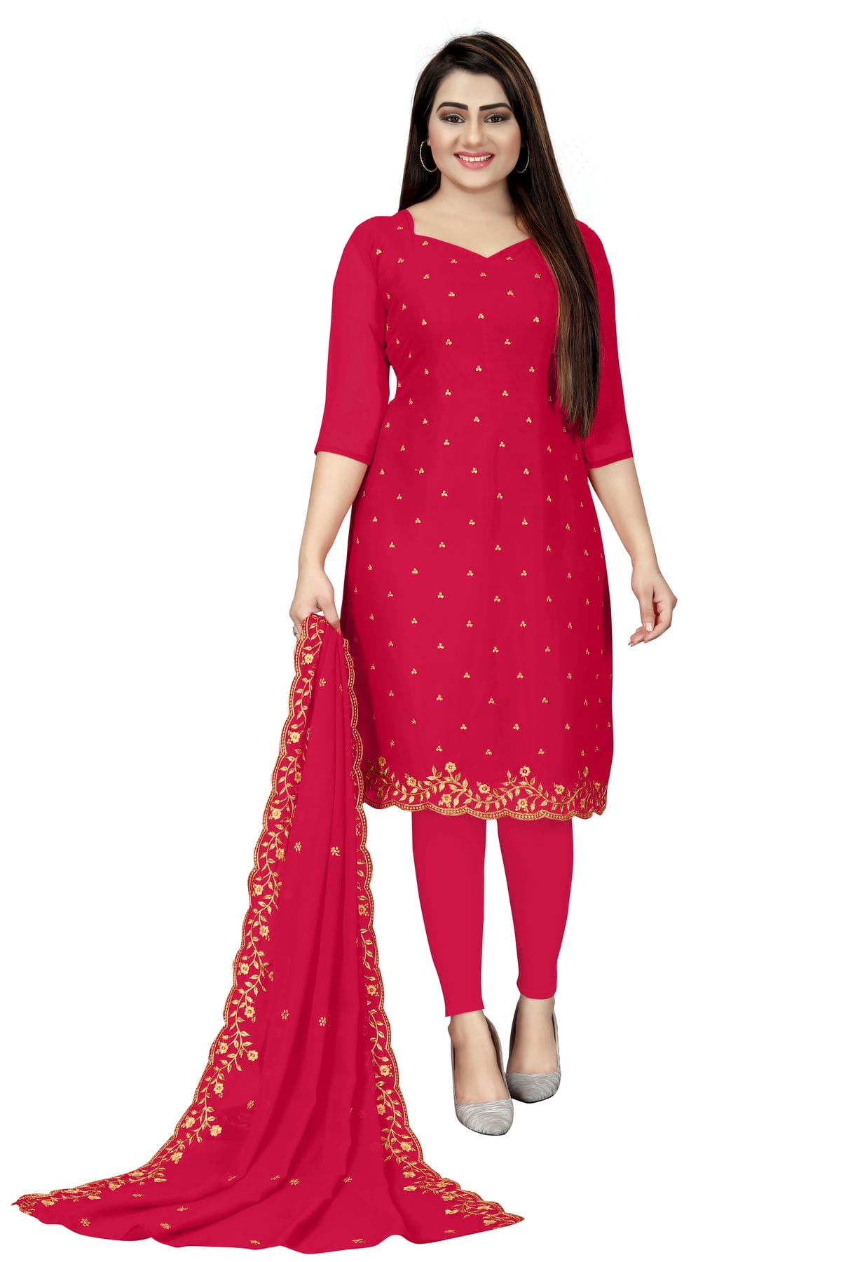 Pink Colour Unstitched Georgette Straight Suit