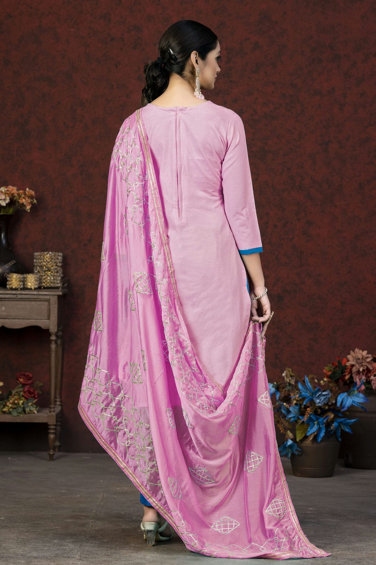 Pink Colour Unstitched Glass Cotton Fabric Straight Suit