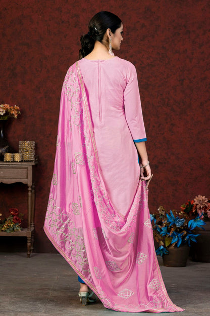 Pink Colour Unstitched Glass Cotton Fabric Straight Suit