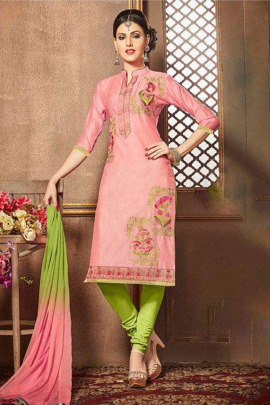 Pink Colour Unstitched Glaze Cotton Churidar Suit