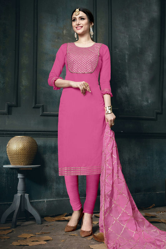 Pink Colour Unstitched Jam Cotton Straight Suit