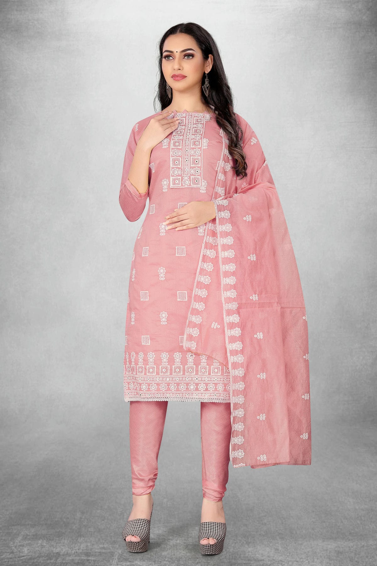 Pink Colour Unstitched Modal Chanderi Churidar Suit