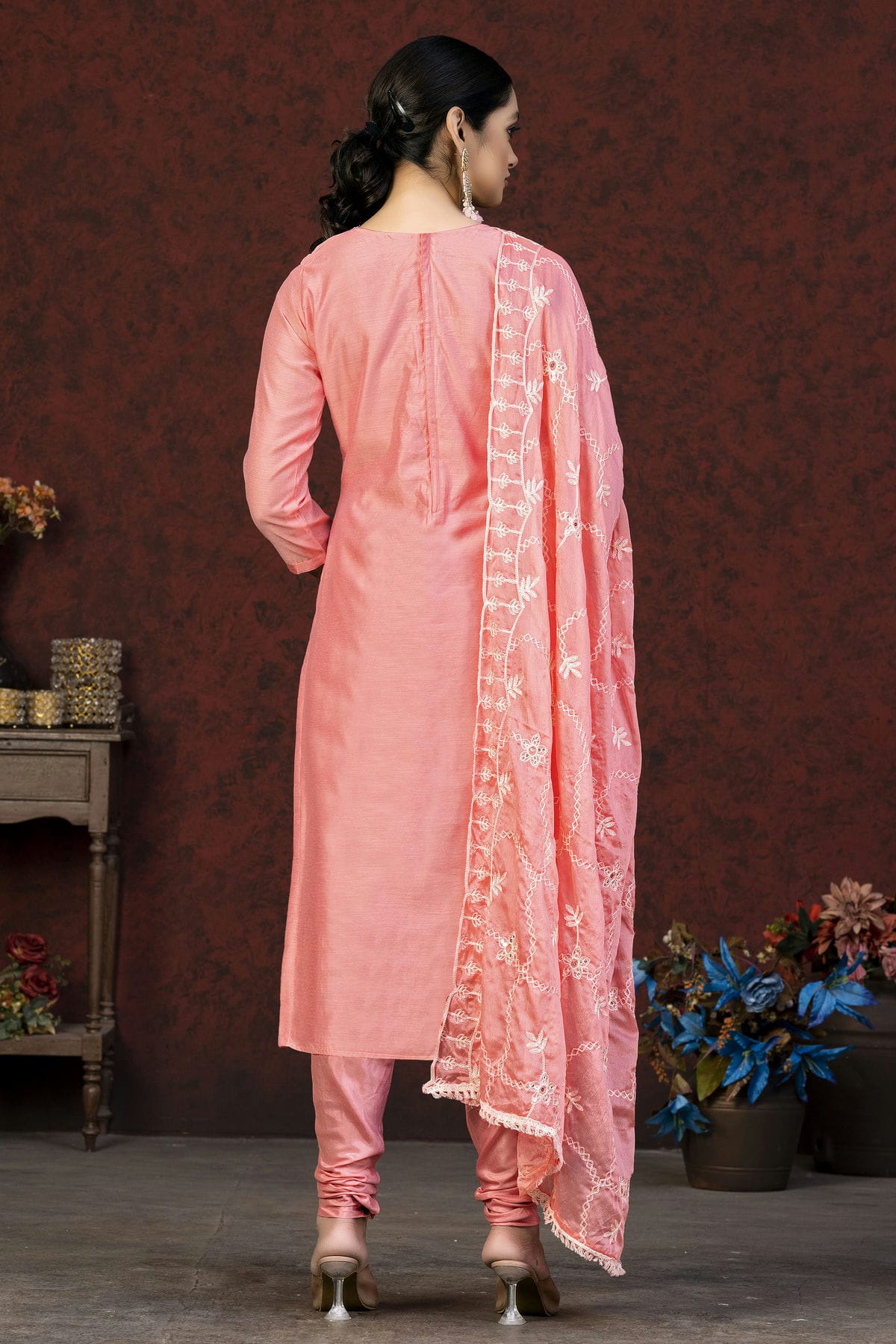 Pink Colour Unstitched Modal Chanderi Churidar Suit