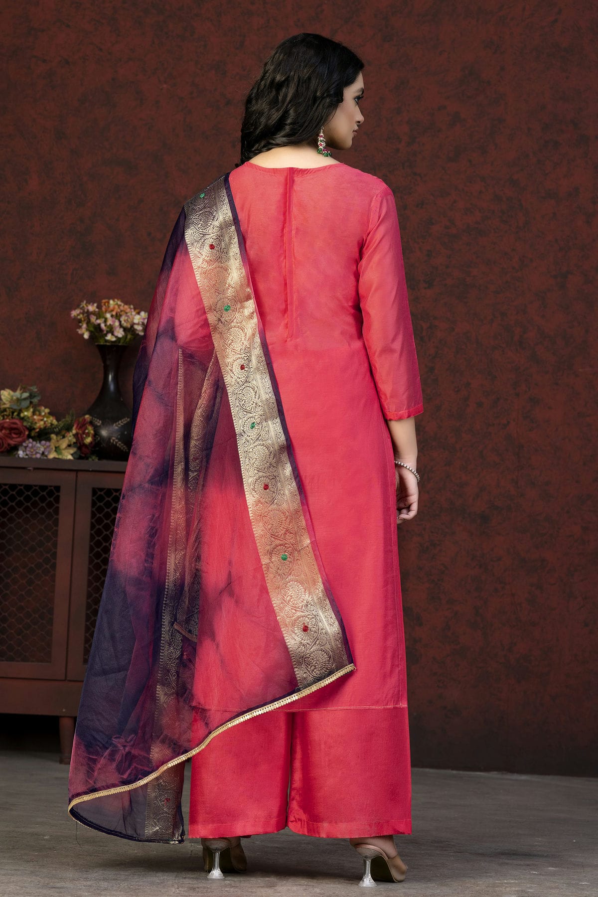 Pink Colour Unstitched Modal Chanderi Palazzo Pant Suit