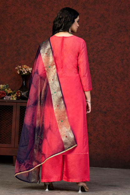 Pink Colour Unstitched Modal Chanderi Palazzo Pant Suit