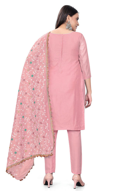 Pink Colour Unstitched Modal Chanderi Straight Suit