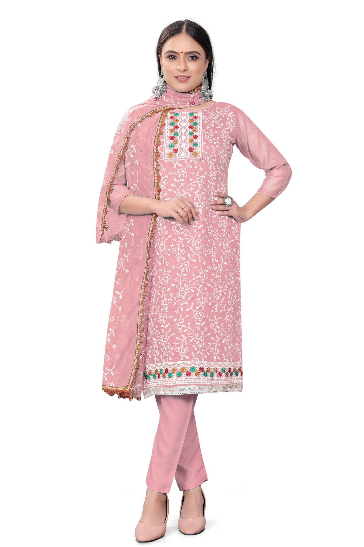 Pink Colour Unstitched Modal Chanderi Straight Suit