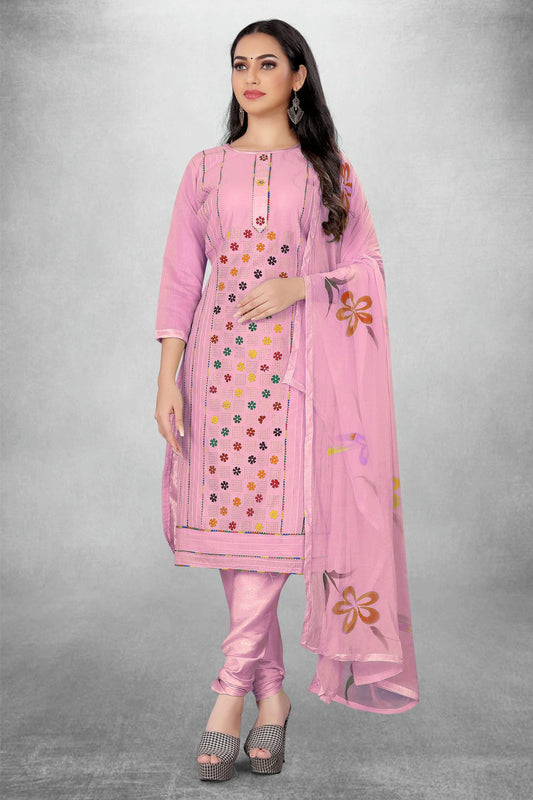 Pink Colour Unstitched Modal Cotton Churidar Suit