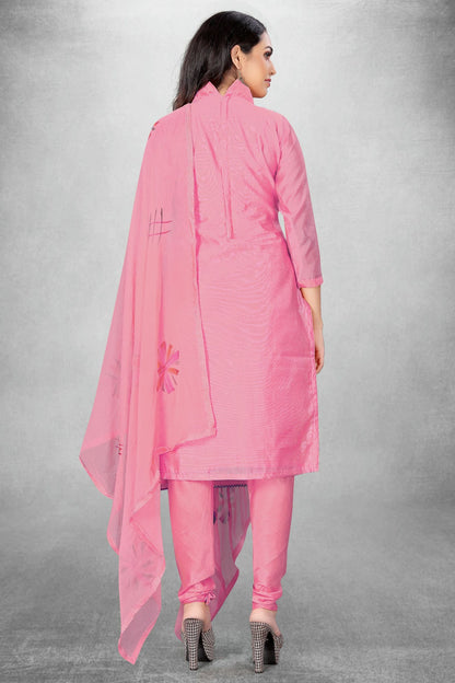 Pink Colour Unstitched Modal Cotton Churidar Suit