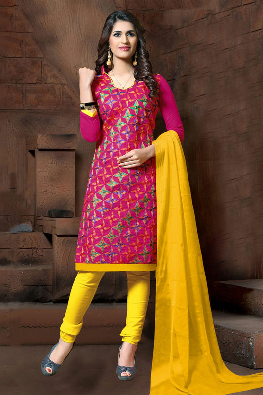 Pink Colour Unstitched Modal Cotton Churidar Suit