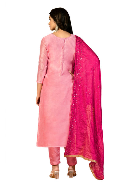 Pink Colour Unstitched Modal Cotton Fabric Straight Suit