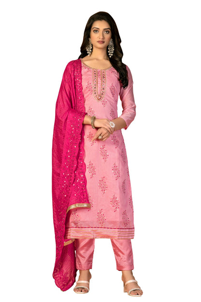 Pink Colour Unstitched Modal Cotton Fabric Straight Suit