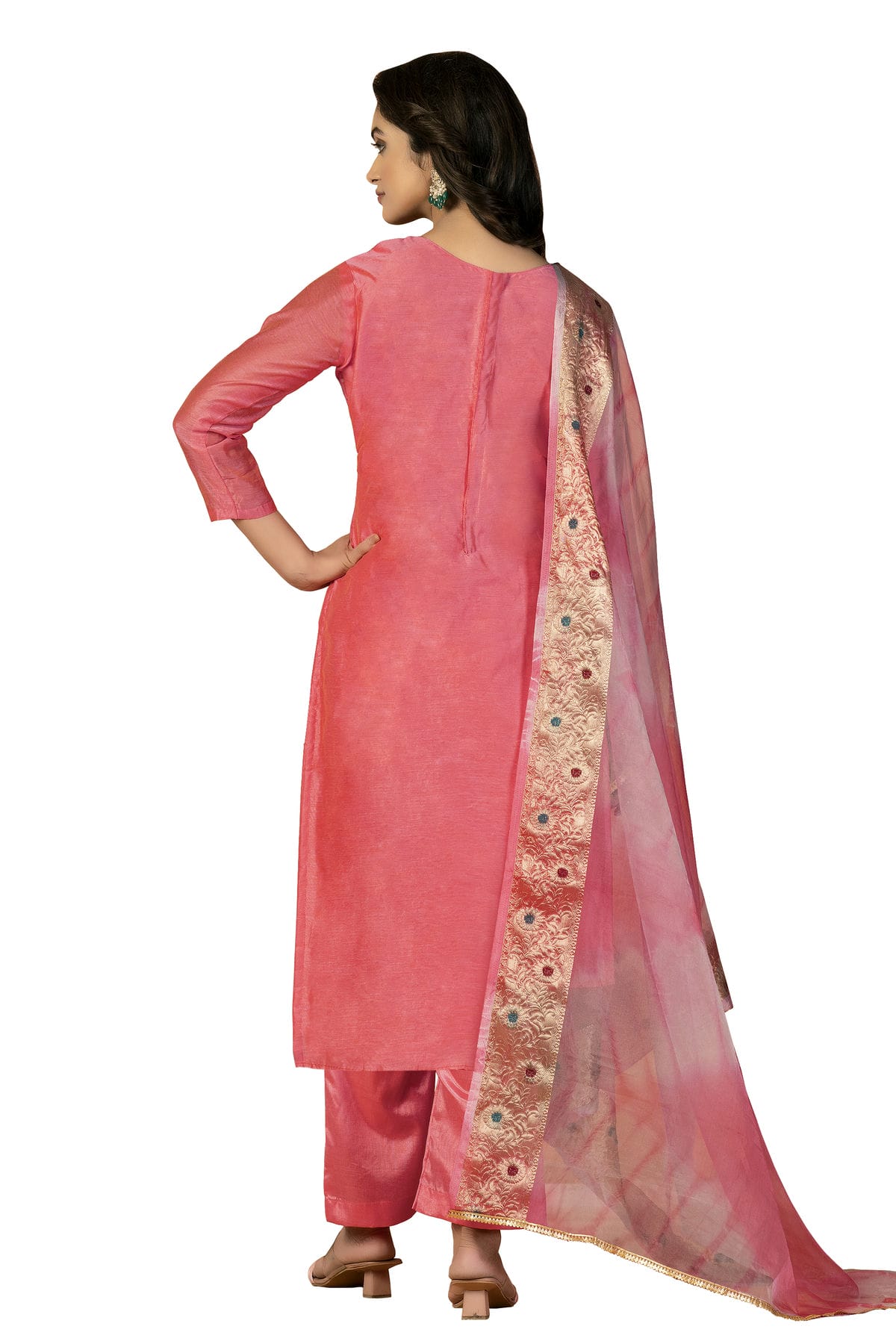 Pink Colour Unstitched Modal Cotton Jacquard Fabric Straight Suit